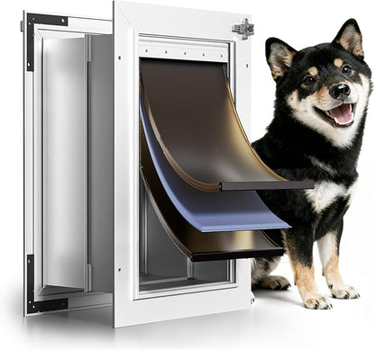 3-Flap Insulated Aluminum Doggy Door for Walls, Heavy-Duty Telescoping Pet Door with Dual Security Locks & Magnetic Flaps, Closing Panel, Medium, Pets Up to 45 LB