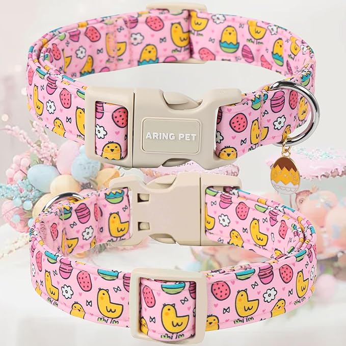 ARING PET Easter Dog Collar-Cute Adjustable Pink Chick Pet Collars Puppy Collar Gifts with Quick Release Buckle for Girl Boy Dogs-M