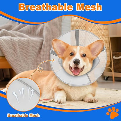 Breathable Mesh Dog Cone Collar with Soft Liner for Surgery, Elizabethan Recovery Alternative to Stop Licking,Pet Neck Collar for Large Medium Small Breeds(White,5)