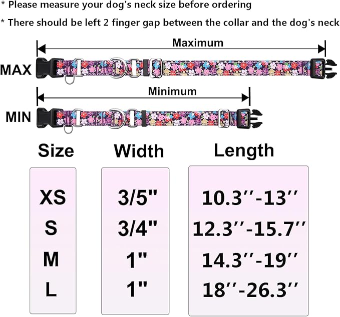 Reflective Martingale Collar for Dogs with Buckle Pretty Fancy Female Floral Dog Collars (Japanese Blossoms, Large)