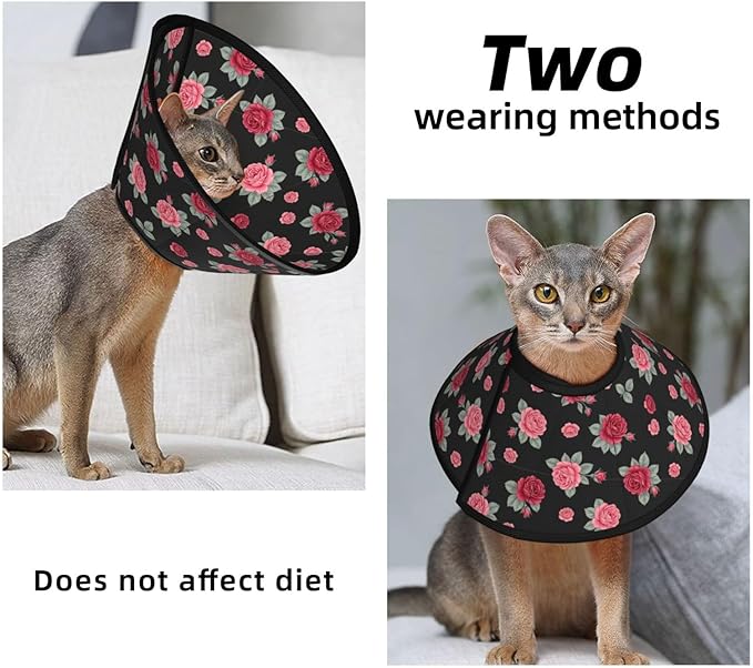 Soft Recovery Cat Cone Collar, Adjustable and Protective, Perfect for Cats, Puppies, and Small Dogs, Rose Seamless Pattern Pink