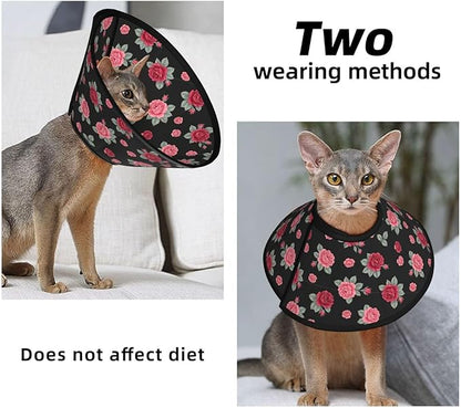Soft Recovery Cat Cone Collar, Adjustable and Protective, Perfect for Cats, Puppies, and Small Dogs, Rose Seamless Pattern Pink