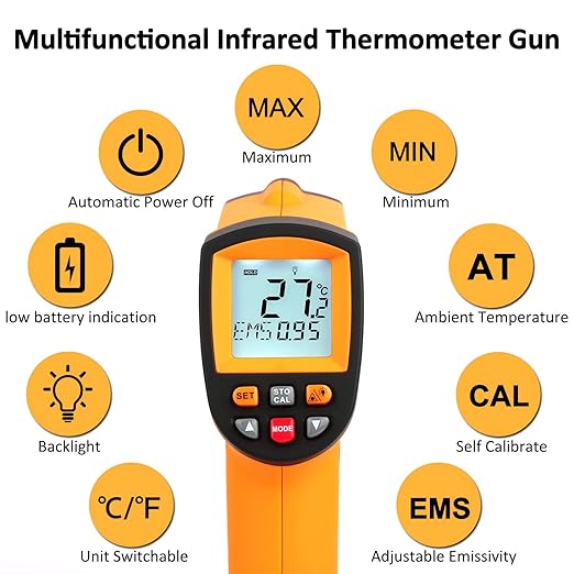 Infrared Thermometer (Not for Human)-58°F to 1382°F, Non-Contact Laser Temperature Gun with Alarm& Data Saving, Temperature Thermometer Measuring Gun for Kitchen Cooking, BBQ, Ovens…