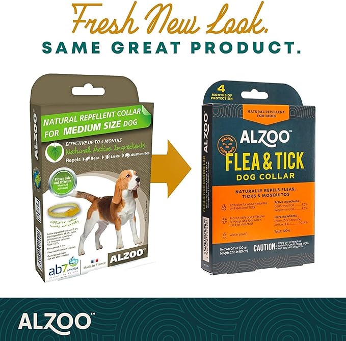 ALZOO Flea & Tick Dog Collar - Helps Repel Fleas, Ticks & Mosquitoes - 100% Plant-Based Active Ingredients - Waterproof - Up to 4 Months Protection - Medium-Sized Dogs: 16-40 lbs - Pack of 2