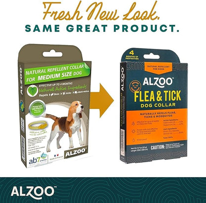 ALZOO Flea & Tick Dog Collar - Helps Repel Fleas, Ticks & Mosquitoes - 100% Plant-Based Active Ingredients - Waterproof - Up to 4 Months Protection - Medium-Sized Dogs: 16-40 lbs - Pack of 2