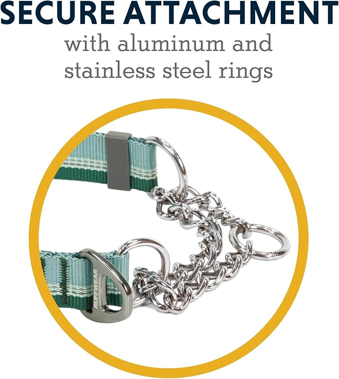 Ruffwear, Chain Reaction Dog Collar, Adjustable Reflective Martingale Escape-Proof Collar with Stainless Steel Chain, Professional Training Control, River Rock Green, 14"-20"