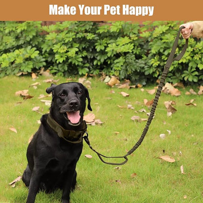 Tactical Dog Collar Leash Set, Adjustable Military Training Nylon Collar Dog Training with Control Handleand Metal Buckle, Dog Collar for Medium Large Dogs (Green,L)