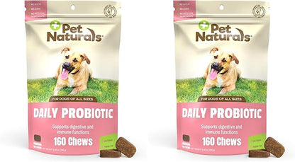Pet Naturals Daily Probiotic for Dogs,Duck Flavor,160 Chews - 120M CFUs Pre and Probiotics for Dogs Digestive Health,Gut Health,Immune Support,Diarrhea,Allergies and Itching,(Pack of 2)