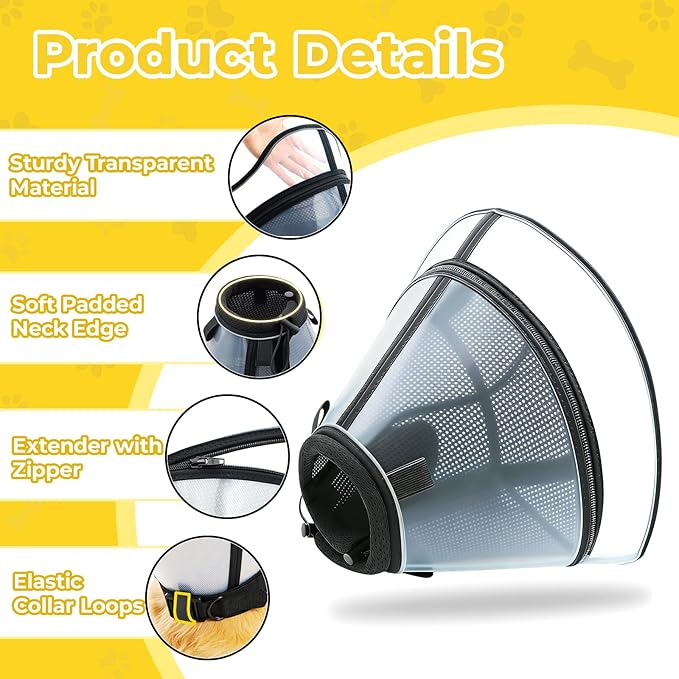 Upgraded Dog Cone Collar for Dogs After Surgery, Soft Transparent Pet Recovery Collar for Large Medium Small Dogs, Depth Adjustable Dog Cone Collar, Elizabethan Collar (L, Black)