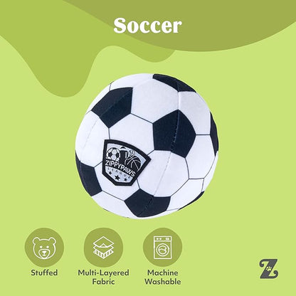 ZippyPaws SportsBallz - Dog Squeaky Toys to Keep Them Busy, Funny Plush for Small, Medium, & Large Dogs, Cute Stuffed Puppy Toy, Pet Products, Gift for All Breeds, Interactive Squeaker - Soccer Ball