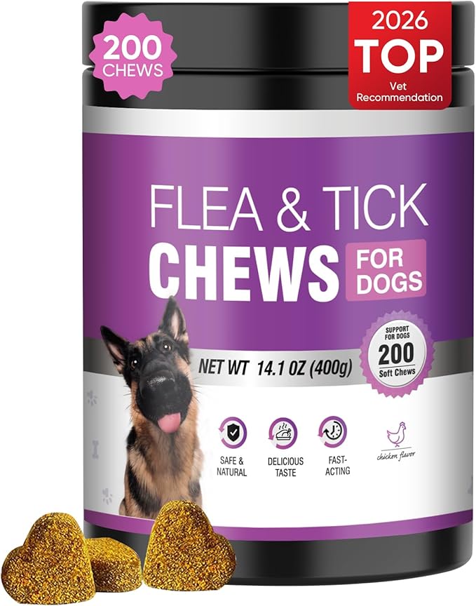 Dog Flea and Tick Treatment Chewable 200 Treatment Chews Natural Soft Chew Fleas Ticks Treatment Dog Oral Chewables Support Supplement