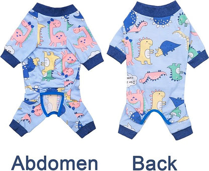 Dog Recovery Suit, Dinosaur Blue, Medium, Soft & Comfortable, Machine Washable, Cone Alternative, Prevent Licking, Female Male, All Seasons