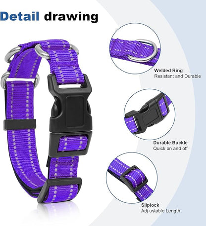 Reflective Martingale Dog Collars. Dog Collar with Quick Release Buckle. Adjustable Soft Padded Breathable Nylon Pet Collar Suitable for Puppies for Small Medium Large Dogs.
