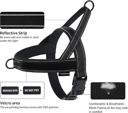 Annchwool No Pull Dog Harness,Heavy Duty Reflective Collar & Leash Set-Leash with Double Handle & Car Seatbelt Clip-Easy Control for Walking Training Medium Large Size Dogs(Black,L)