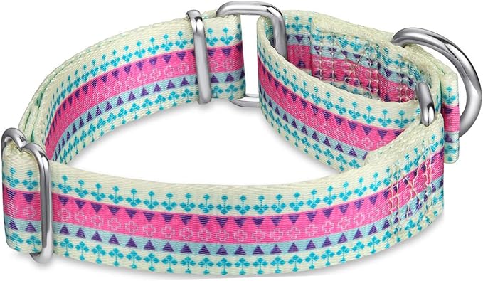 Fashion Print and Unique Geometric Pattern Martingale Dog Collar, Silky Soft Safety Training Collars for Small to Large Dogs (Large, 1 Inch Wide, Candy Purple)