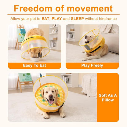 Inflatable Dog Cone Collar for Large Medium Small Dogs, Soft Dog Donut Collar Adjustable Recovery Cone for Pets After Surgery, Extra Enhanced Anti-Licking Guard Shield (Pineapple, Medium)