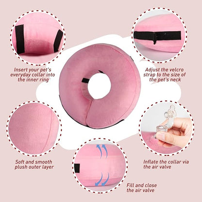 Inflatable Dog Cone Collar-Soft Protective Cone for Dogs After Surgery,Dog Donut Collar for Large Medium Small Dogs and Cats (Pink,Medium)