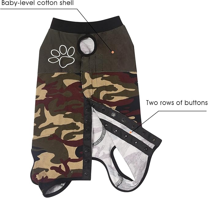 Jiupety Dog Surgical Recovery Suit Adjustable, Not Fit Slim and Long Body, Dogs Suit for Surgery Recovery, 2XL Size, Anti-Licking Surgical Dog Onesies, Camo