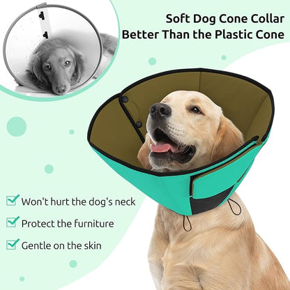 Queenmore Dog Cones for Small Dogs, Adjustable Comfy Cone for Dogs, Dog Cone Collar to Prevent Licking Wounds, Adjustable Elizabethan Collar for Pets, Green S