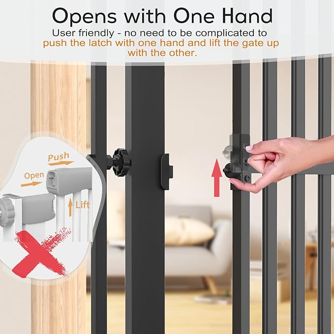 Senneny 63" Extra Tall Cat Gate Auto Close & One-Hand Open, Includes Extension Kit, No Drilling Pressure Mounted & Wall Mounted, Metal Pet Gate Fits Openings 45.2" to 49.2" Wide, Black