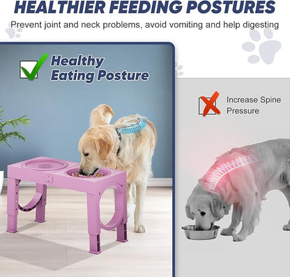 XIAZ Elevated Dog Bowls Large Breed Raised Dogs Bowl Stand Large/Medium Sized Dog Slow Feeder Dogs Bowls Food Water Stands 5 Heights Adjustable 9/11/12/14in Pet Feeder Dish Station
