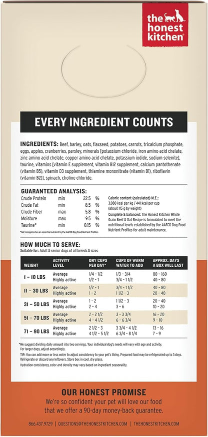 The Honest Kitchen Human Grade Wholemade™ Dehydrated Dog Food, Whole Grain Beef and Oat, 10 lb (makes 40lbs)