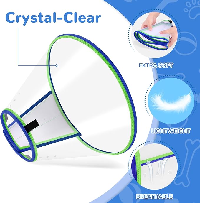Soft Dog Cone Collar for Dogs After Surgery, Transparent Cone for Dogs to Stop Licking, Breathable Dog Neck Cone for Small Medium Large Dog, Adjustable Elizabethan Pet Recovery Collar (Blue, Size 6)