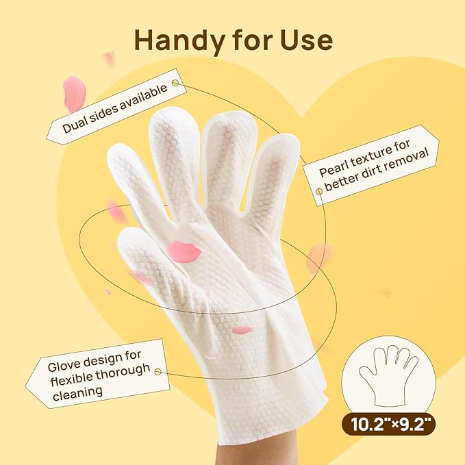 HICC PET Cleaning Deodorizing Glove Wipes for Dogs & Cats, Vet Recommended Hypoallergenic Hydrating & Nourish Fur Pet Grooming Glove Wipes, Pet Bathing Wipes for Horse Coat Care, 18pcs Rose Scent