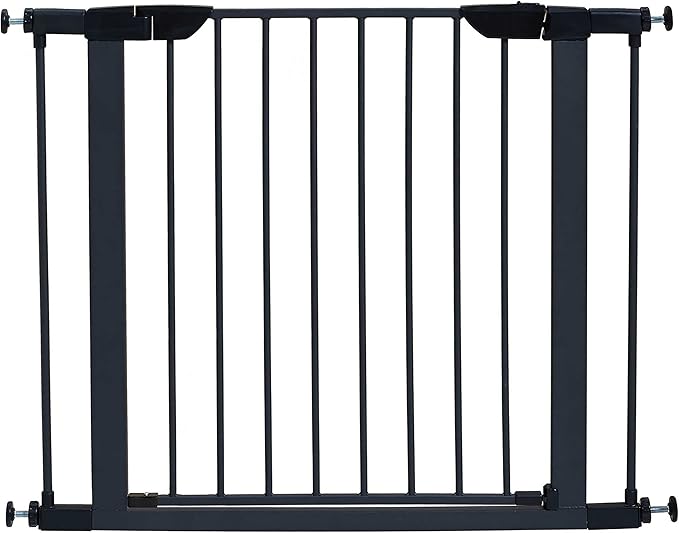 MidWest Homes for Pets 29-Inch High Walk-Thru Pressure Mounted Steel Dog Gate, Expands to 38 Inches Wide, Includes 3-inch Extensions, Textured Graphite