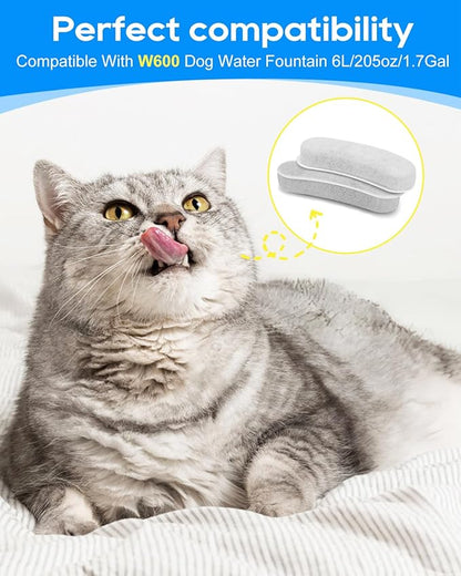 6 Pack Charcoal Pet Water Fountain Filters for W600 Dog Water Bowl Dispenser, Compatible with W600 Model, Removes Odors, Heavy Metals, and Pet Hair