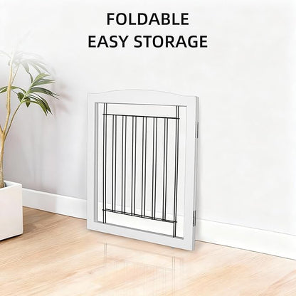 ZJSF Freestanding Foldable Dog Gate - Extra Wide Wooden White Puppy Gate - 2 Panels Pet Fence