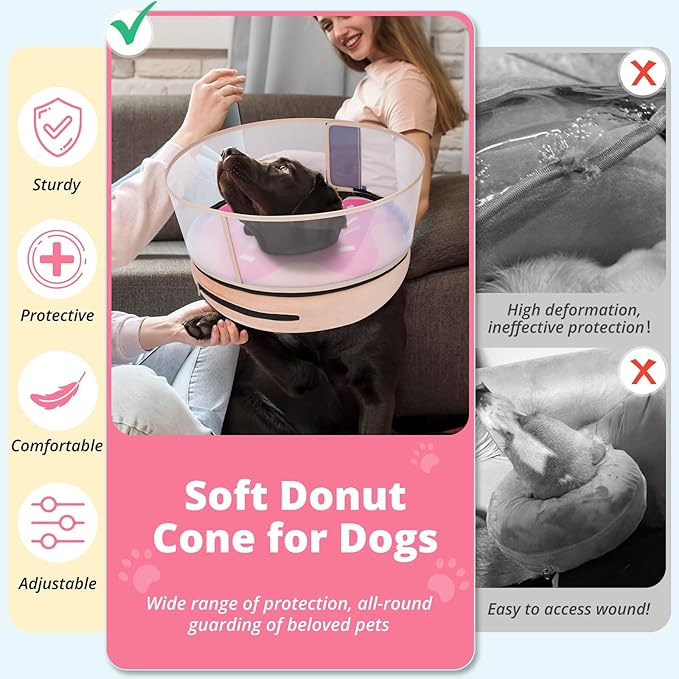 Inflatable Dog Cone with Transparent Shield, Protective Dog Donut Collar After Surgery to Stop Licking, Soft Donut Cone for Small Pets, Adjustable Recovery Collar with Buckle Visibility