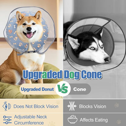 Soft Inflatable Cone Collar for Dog After Surgery, Large Dog Neck Donut Collar with Preventive Adjustable Anti-Licking Soft Pet Puppy Collar for Medium Large Dogs (Gray, L)