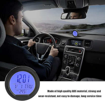 Car Digital Thermometer Clock, Dashboard Adhesive LCD Display Watch with Automatic Backlight at Night, Fahrenheit Temperature Display 24 Hour Format Time Clock for Car Home Office