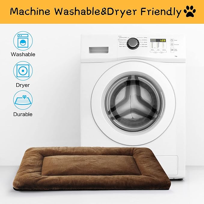 Dog Beds Crate Pad for Large Dogs Ultra Soft Dog Crate Bed Washable & Anti-Slip Kennel Pad for Dogs Cozy Sleeping Mat,Brown 42inch