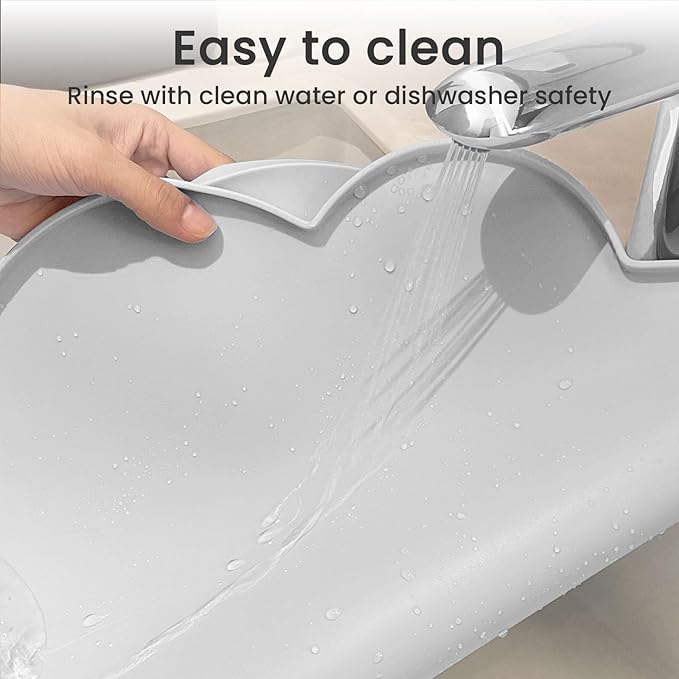 Ptlom Dog Food Mat Anti-Slip Dog Bowl Mats for Food and Water, Waterproof Pet Placemat Prevent Messy Spills to Floor, High-Lips Puppy Feeding Trays for Small Medium Large Dogs Cats, Silicone