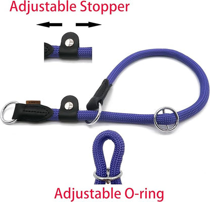 Braided Round Martingale Dog Collar, Training Collar with Slidable Stop Ring and Adjustable Stopper - Ideal for Extra Large Dogs (XL(1/2") - 24" Long, Purple)