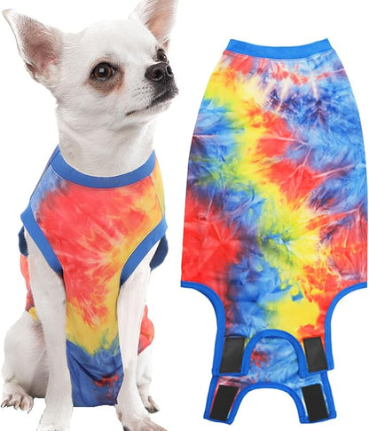 Dog Surgery Recovery Suit for Male Female, Spay Neuter Cone Alternative Surgical Onesie, Tie-dye Blue, M