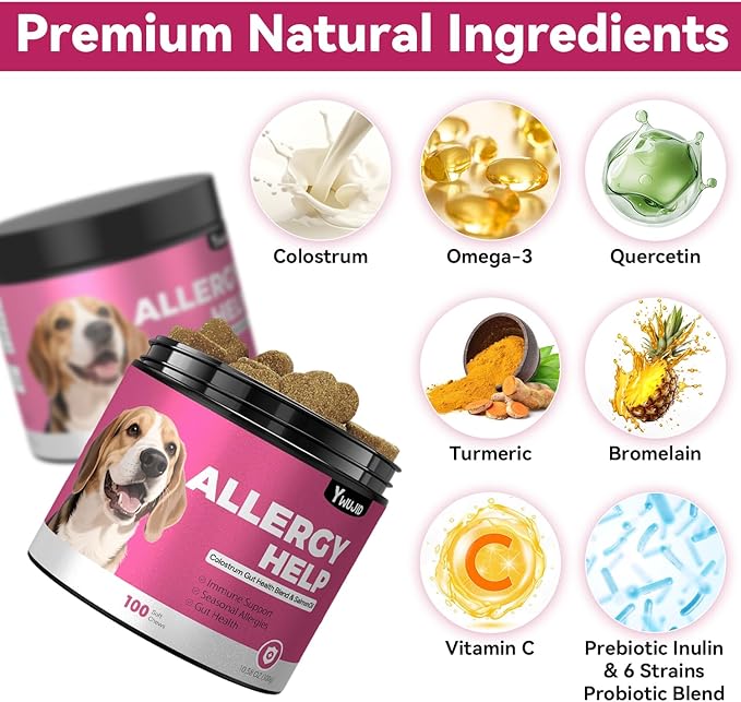 Dog Allergy Itch Relief Chews–Probiotics for Dogs Seasonal Allergies,Itchy Skin & Ears,Immune Support,Omega 3,Fish Oil,Gut & Digestive Health,Dry Skin,Hot Spots,Paw Licking for All Breeds & Ages Dogs