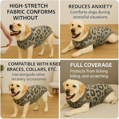 PetWarm Dog Post Surgery Suit, After Surgery Onesie for Male Female Dogs, Prevents Licking, Cotton Protect Abdominal, Dog Cone E-Collar Alternative, Leopard Pattern, Green Grey, 2XL
