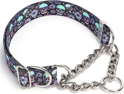 Skull Chain Martingale Collar for Dogs, No Pull Slip Cinch Choker Choke Collar Training Escape Proof Heavy Duty Dog Collar for Extra Large Medium Large Pet Boy Male Dogs, XL