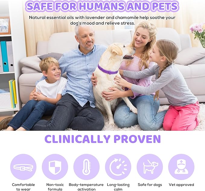 Calming Collar for Dogs 4 Pack, Purple Dog Calming Collar for Anxiety & Stress Relief, Pheromone Dog Collar for Small Medium Large Dogs, Long‑Lasting 60 Days