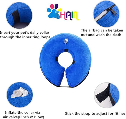THAIN Soft Dog Recovery Protective Collar After Surgery-Cone Inflatable Collar for Dogs and Cats - Adjustable Washable Elizabethan Collar (ML)