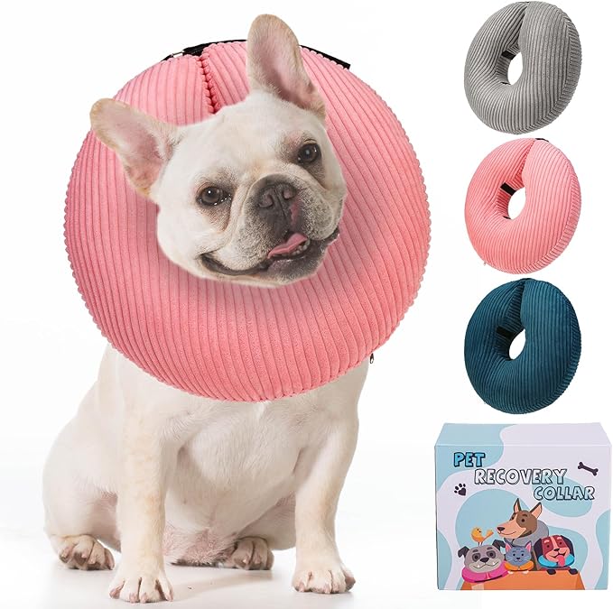 BINGPET Inflatable Dog Cone Collar Alternative After Surgery,Soft Recovery Cone for Dogs to Stop Licking,Dogs Blow up Protective Neck Donut ECollars Adjustable for Large Medium Small Puppy Pet, Pink S