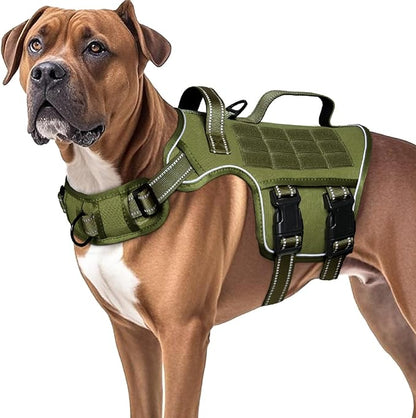 Dog Harness for Large Dogs Heavy Duty, No Pull Tactical Dog Harness with Molle System, Easy On and Off Service Dog Vest, Breathable Padded, Adjustable Reflective Pet Vest for Walking Hiking Training