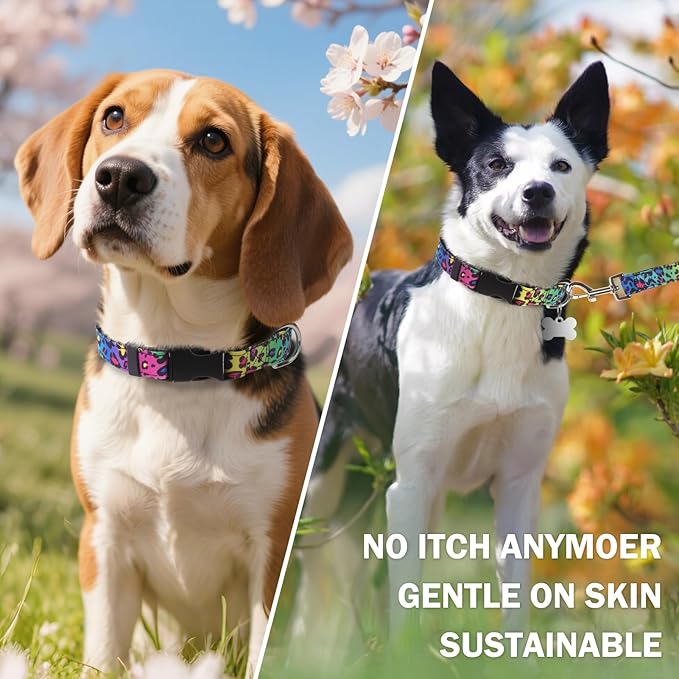 Dog Collar and Leash Set for Small Dogs, Adjustable Soft Puppy Collar with Quick Release Buckle, 5FT Heavy Duty Nylon Matching Leash for Boy Girl Chihuahua, Yorki, Bulldog, Leopard S