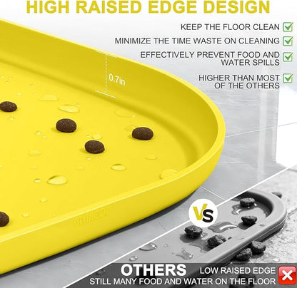 Smilool Small Silicone Pet Food Mat with Raised Edge for Food and Water Bowl, Square Dog Feeding Mats, Cat Food Trays for Floor Waterproof, Rubber Tray for Dogs and Cats, 12 x 12 x 0.7 Light Yellow