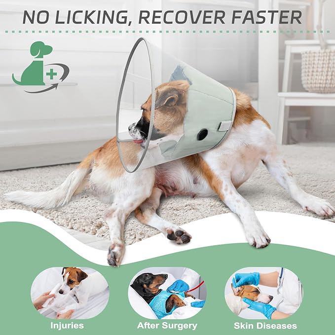 Dog Cone Collar for Recovery: Soft Elizabethan Collar Alternative to Stop Licking, Adjustable Pet Cone for Large, Medium, Small Dogs, for Surgery, Spay, Injury, Skin Treatment (Light Green, S)