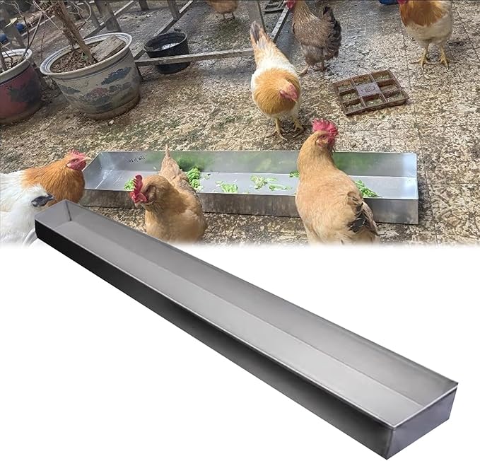 Animal Water Trough Outdoor 8 15 23 35 39 in, Pigeon Chicken Duck Goose Rabbits Hay Feeder, Stainless Steel Small Feeding Trough Set for Livestock/Poultry(H 7cm(2 3/4"),L 60cm (23 3/5"))