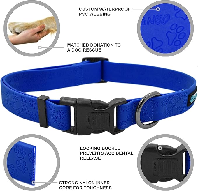 Max and Neo Waterproof NEO Collar - We Donate a Collar to a Dog Rescue for Every Collar Sold (Small, Blue)
